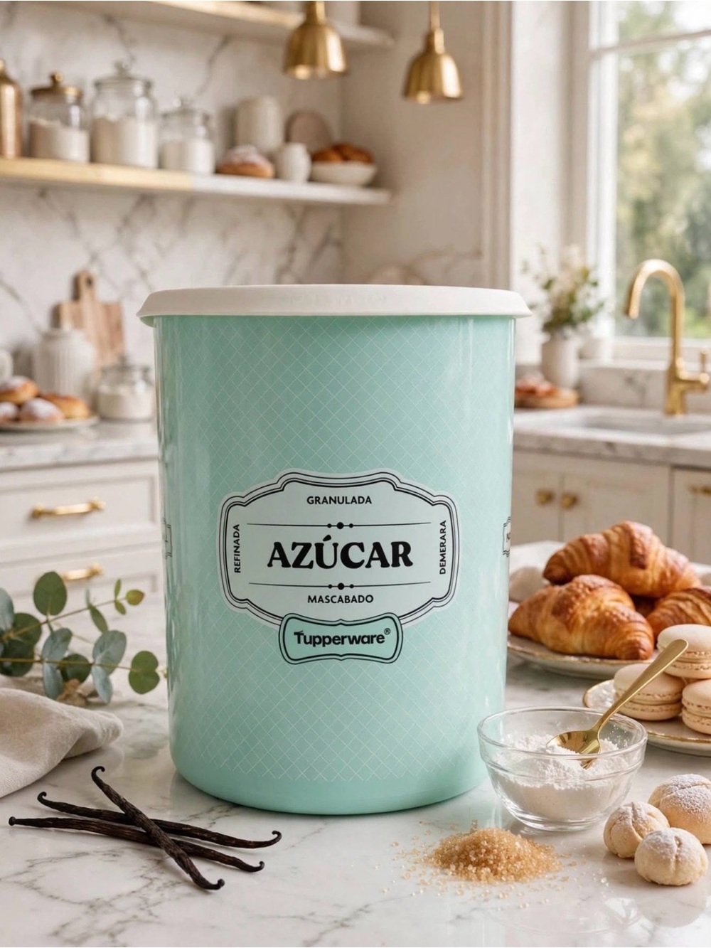Tupperware Mint Green Sugar Canister with White Lid